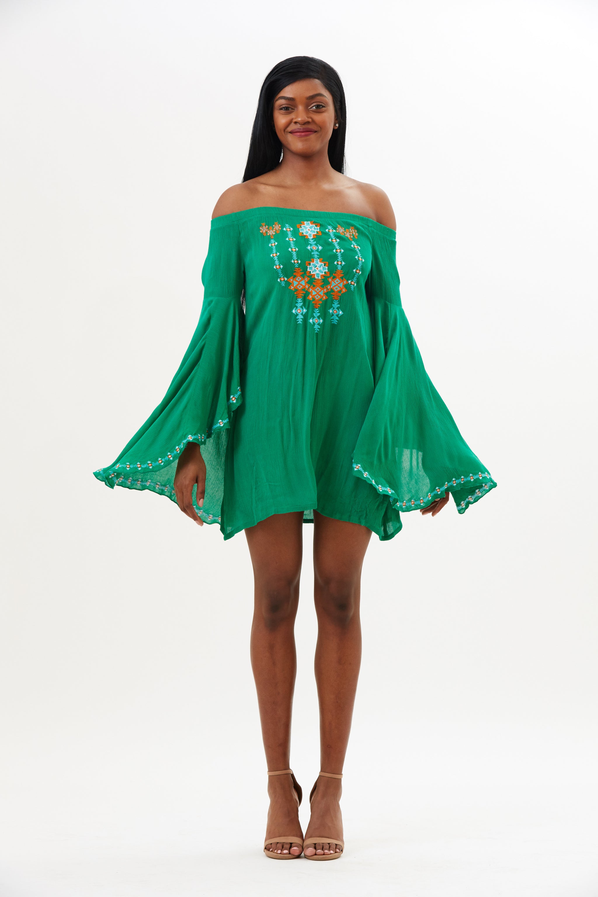 Asha Aztec Embroidery Angel Sleeve Dress – Amita Naithani